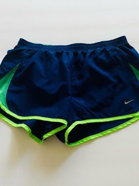 Nike Women's Navy with Neon Green Trim Athletic Shorts